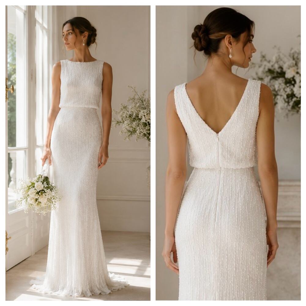 Rachel Gilbert Ava Gown Ivory Hand Beaded Bridal Wedding Dress NWT US 6